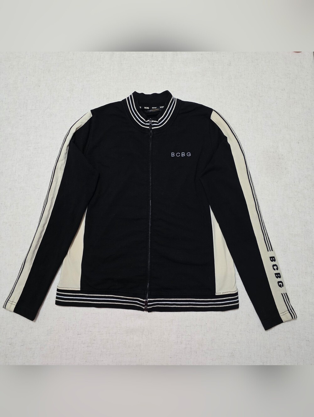 Vintage BCBG Max Azria Y2K Track Jacket Black Cream Full Zip Women's Medium
